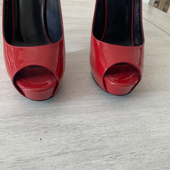 Saint Laurent Paris Red Patent Leather Platform Sling Backs sz 39 - Picture 2 of 8
